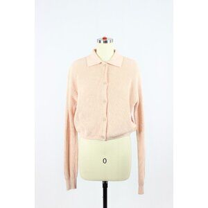 Aritzia WILFRED Nextdoor Coral Pink Merino Wool Knit Cardigan Sweater, Size M